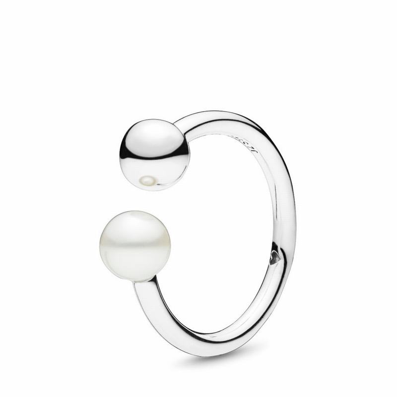 Pandora Contemporary Pearl Statement Ring Ireland - Sterling Silver/White/Freshwater Cultured Pearl